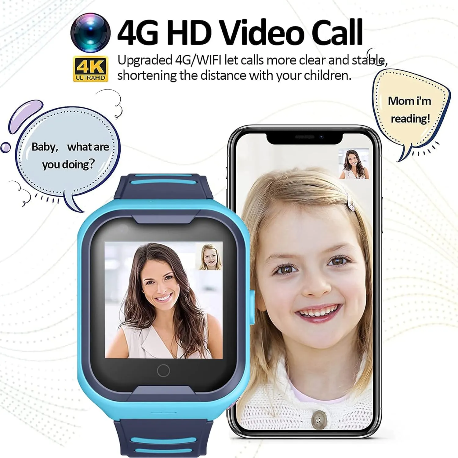 TEZILON Kids 4G GPS Smart Watch Real-Time Tracking Two-Way Phone Call GPS Tracker Waterproof Touchscreen Watch with Camera SOS Emergency Alarm Pedometer Tracker Watch Christmas Birthday 3-15 Present