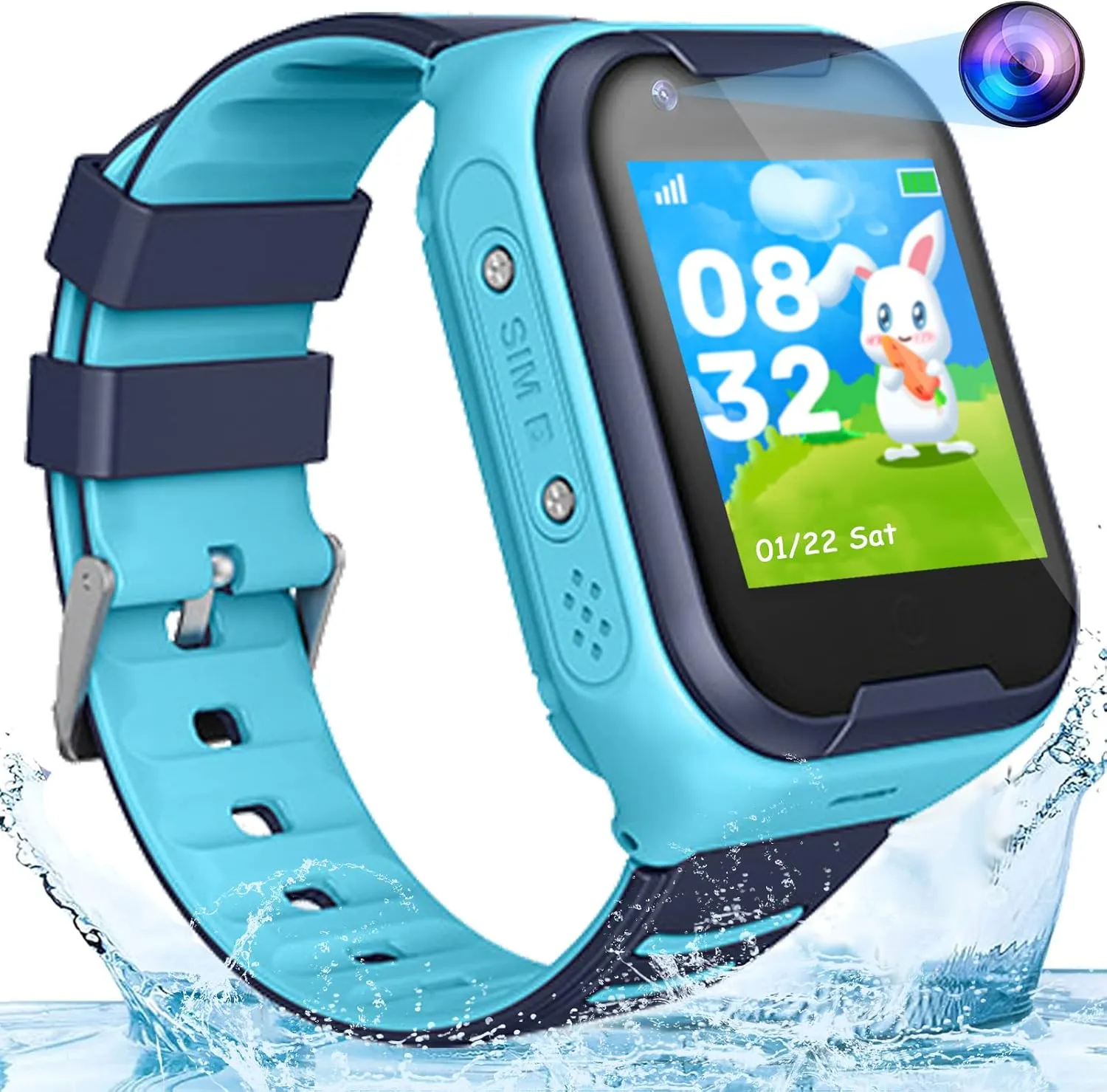 TEZILON Kids 4G GPS Smart Watch Real-Time Tracking Two-Way Phone Call GPS Tracker Waterproof Touchscreen Watch with Camera SOS Emergency Alarm Pedometer Tracker Watch Christmas Birthday 3-15 Present