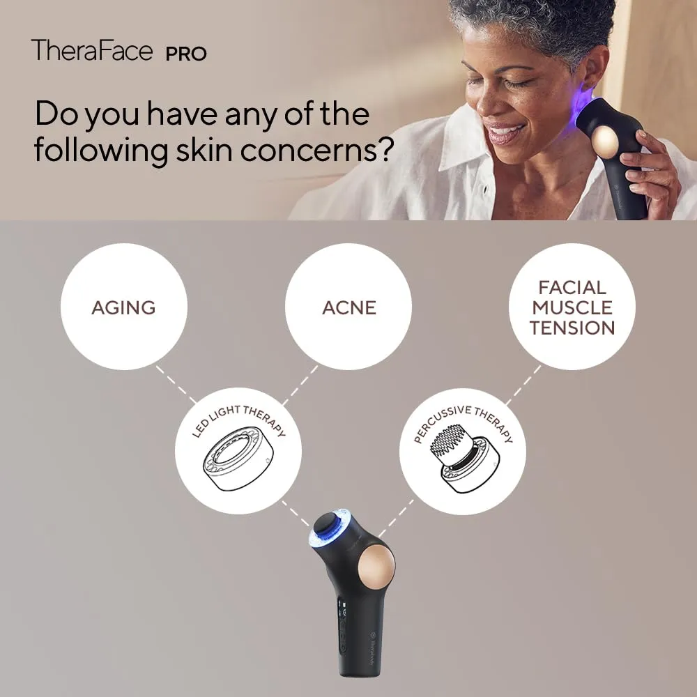 TheraFace LED - Handheld Percussive Facial Massage and Light Therapy Device - Compact Electric Face and Skin Care Therapy Tool for Ultimate Personal Beauty, Black