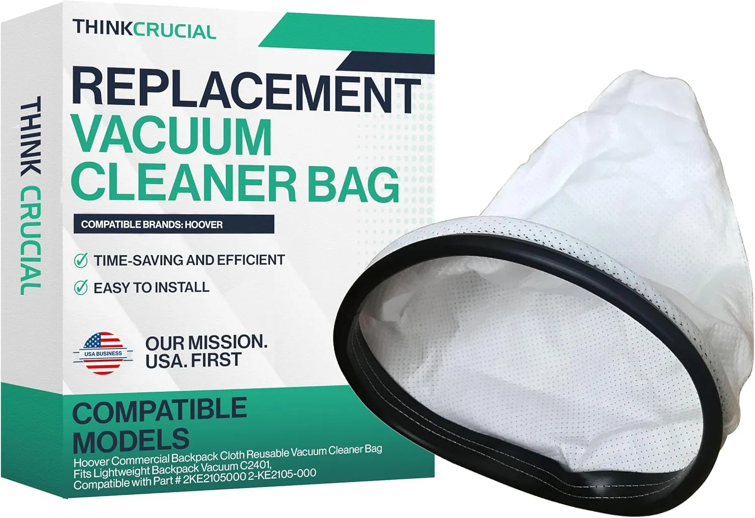 Think Crucial Replacement for Hoover Commercial Backpack Cloth Reusable Vacuum Cleaner Bag Fits Lightweight Backpack Vacuum C2401, Compatible with Part # 2KE2105000 2-KE2105-000