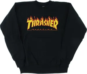 Thrasher Skateboard Magazine Crewneck Sweatshirt Flame Logo Skate Sweatshirt - Black, Size: Medium