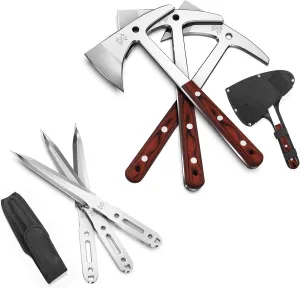 Throwing Axe Set, 11" Throwing Axes and Tomahawks 3-Pack with Full Tang Stainless Steel, 10" Throwing Knife Set 3-Pack with Nylon Sheaths for Recreation and Competition