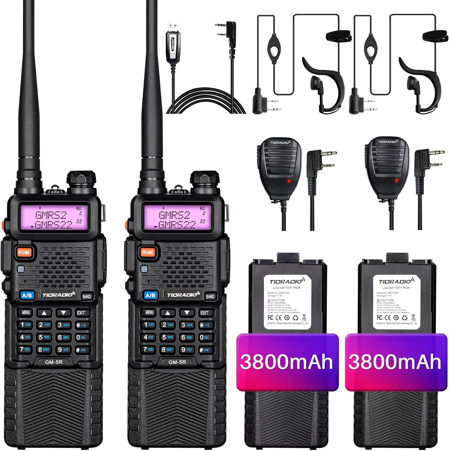 TIDRADIO GM-5R GMRS Radio, Two Way Radio GMRS Repeater Capable, with 3800mAh Battery, Dual Band Scanning Receiver and NOAA Weather & Alarm GMRS Handheld Radio for Survival Gear Hiking Hunting (2 Pack)