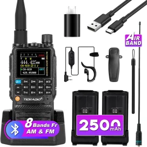 TIDRADIO TD-H3 GMRS Radio，Air Band and NOAA Weather Receiver & Scan Two Way Radio Survival Gear Rechargeable Long Range Handheld Radio 1 Pack-Black