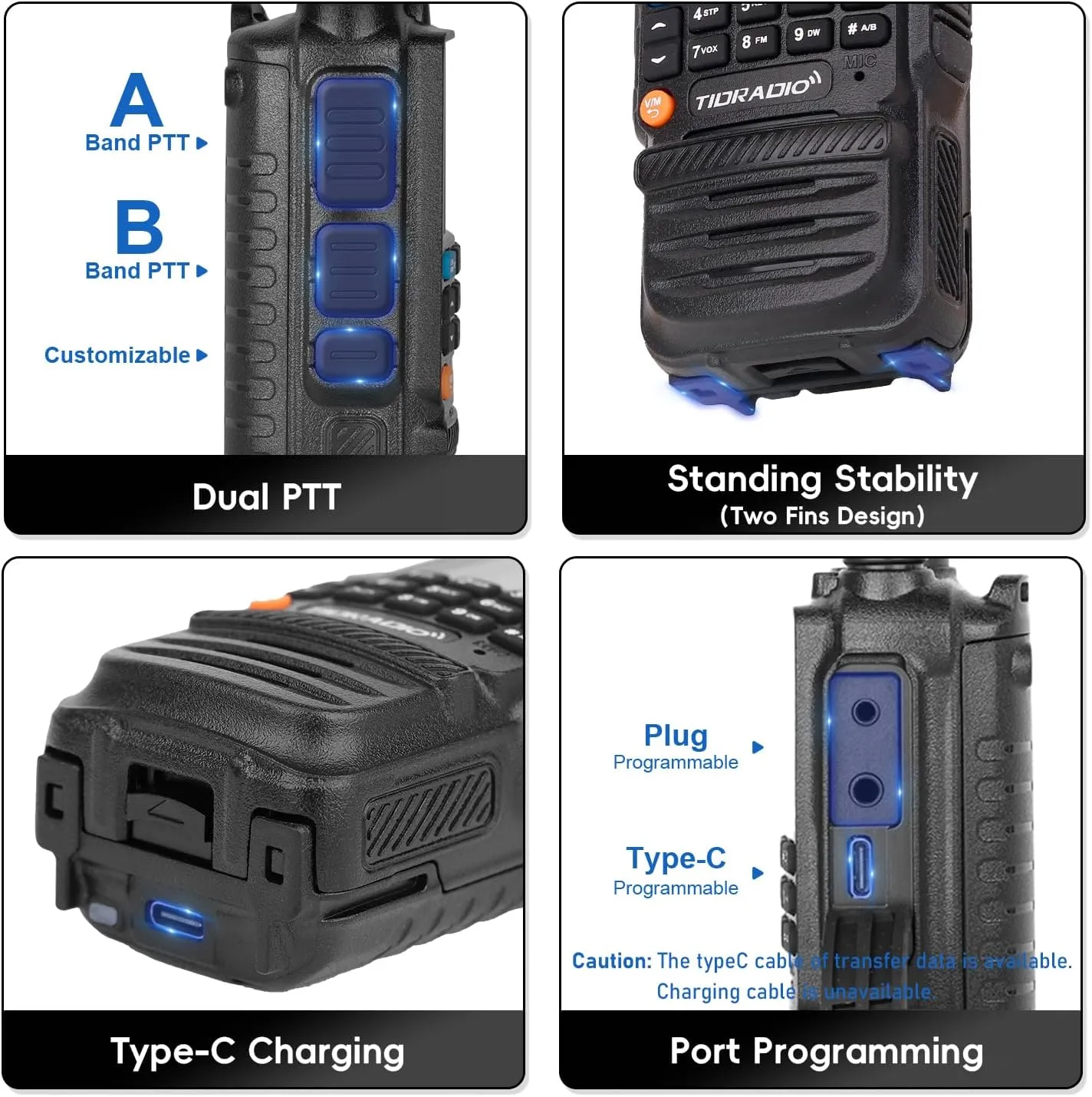 TIDRADIO TD-H3 GMRS Radio，Air Band and NOAA Weather Receiver & Scan Two Way Radio Survival Gear Rechargeable Long Range Handheld Radio 1 Pack-Black