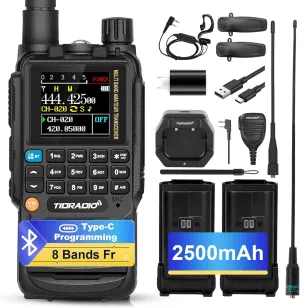TIDRADIO TD-H3 Ham Radio Handheld,Type C & Wireless Programming,Multi-Band Portable Two Way Radio with AirBand Antenna&Speaker Mic,2Pcs Batteries,Frequency Match,DTMF FM NOAA SCAN Walkie Talkies-1Pack