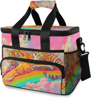 Tiger Rainbow Forest Animal Cooler Bag Insulated Cooler Soft Sided Cooler 24 Can Portable Picnic Bag Large Leakproof Lunch Bag Box for Beach Grocery Camping Travel Car Men Women