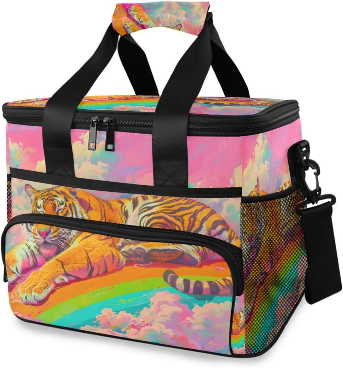 Tiger Rainbow Forest Animal Cooler Bag Insulated Cooler Soft Sided Cooler 24 Can Portable Picnic Bag Large Leakproof Lunch Bag Box for Beach Grocery Camping Travel Car Men Women