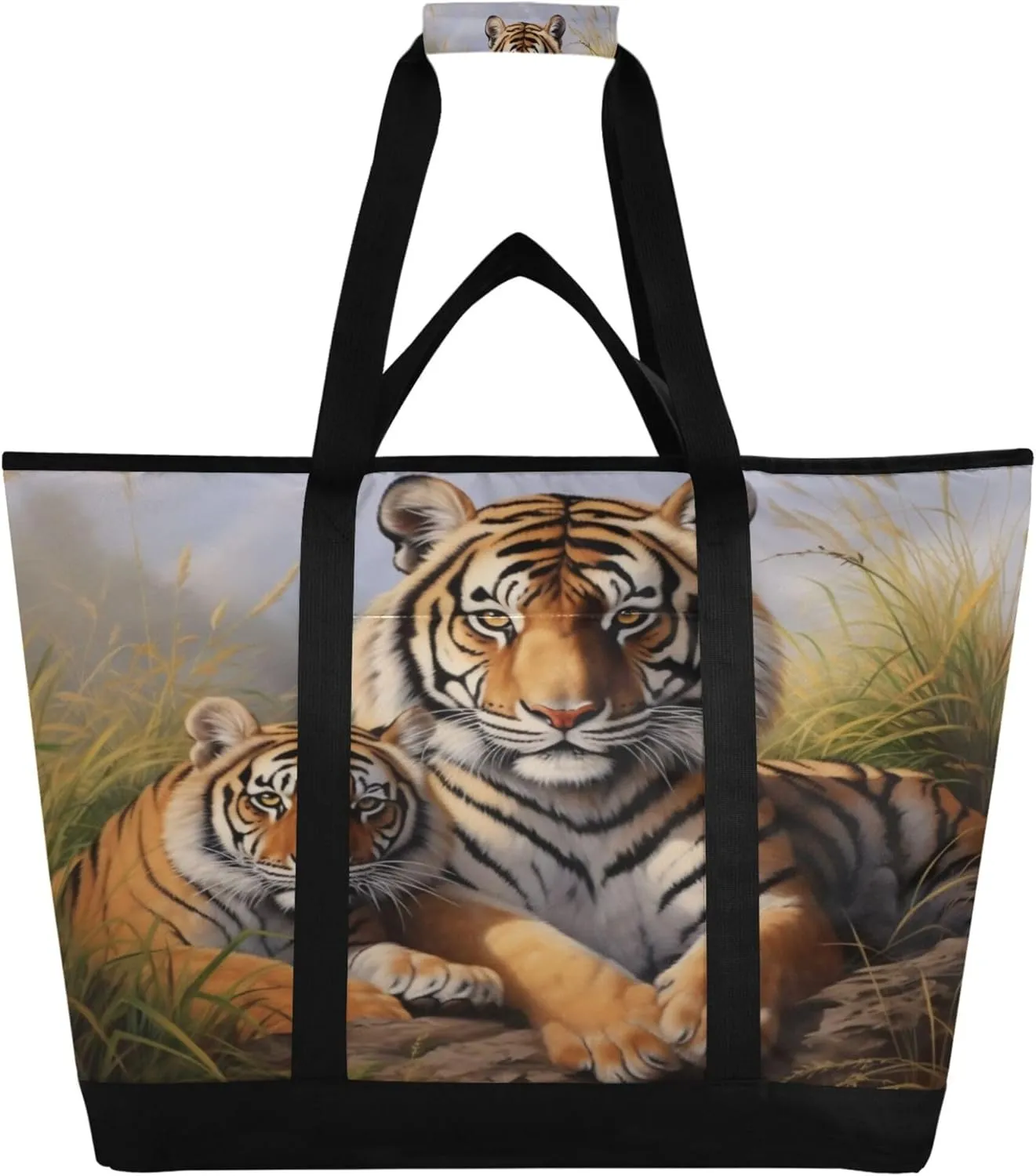 Tiger Reusable Insulated Cooler Bag with Ice Pack Compartment - Large 47L Waterproof Thermal Grocery Tote for Picnic Beach Camping Lunch Storage