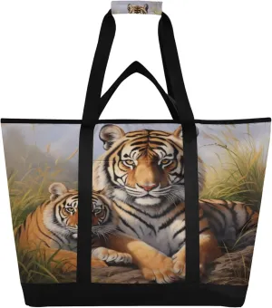 Tiger Reusable Insulated Cooler Bag with Ice Pack Compartment - Large 47L Waterproof Thermal Grocery Tote for Picnic Beach Camping Lunch Storage