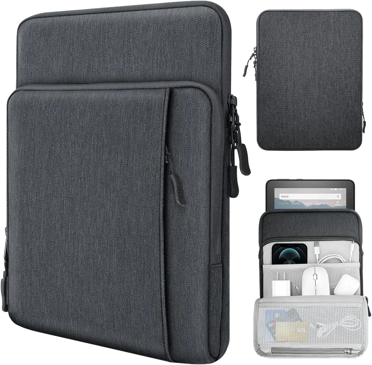 TiMOVO 8-9 Inch Tablet Sleeve Case for All-New iPad Mini 7 (A17 Pro, 2024), iPad Mini 6 (8.3-Inch, 2021), iPad Mini 5/4/3/2/1, Protective Pouch Bag with Multiple Pockets, Dark Gray