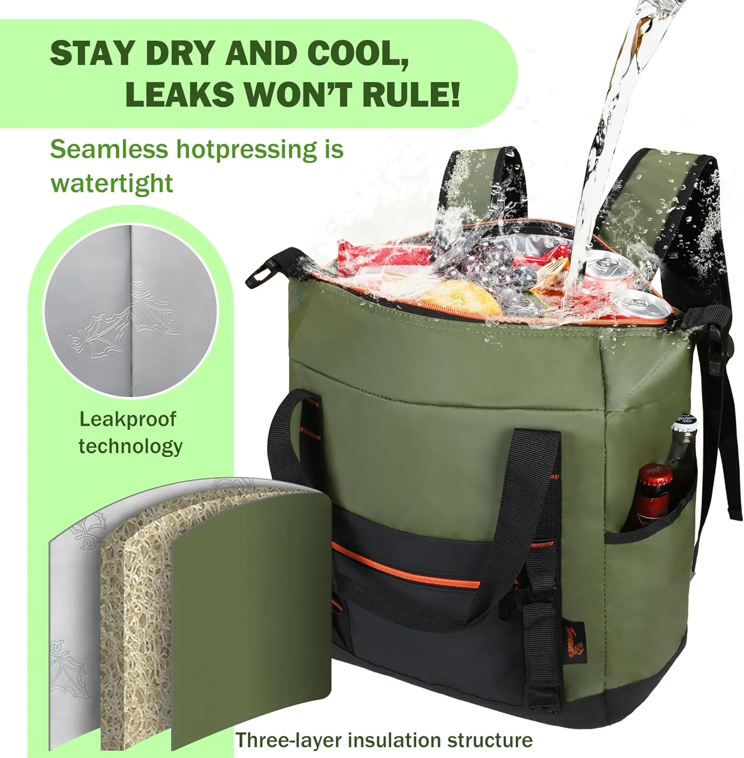 Tirrinia Cooler Backpack Bag Insulated, 36 Cans Soft Leakproof Camping Cooler for Hiking, Traveling, Picnic, Beach, BBQ