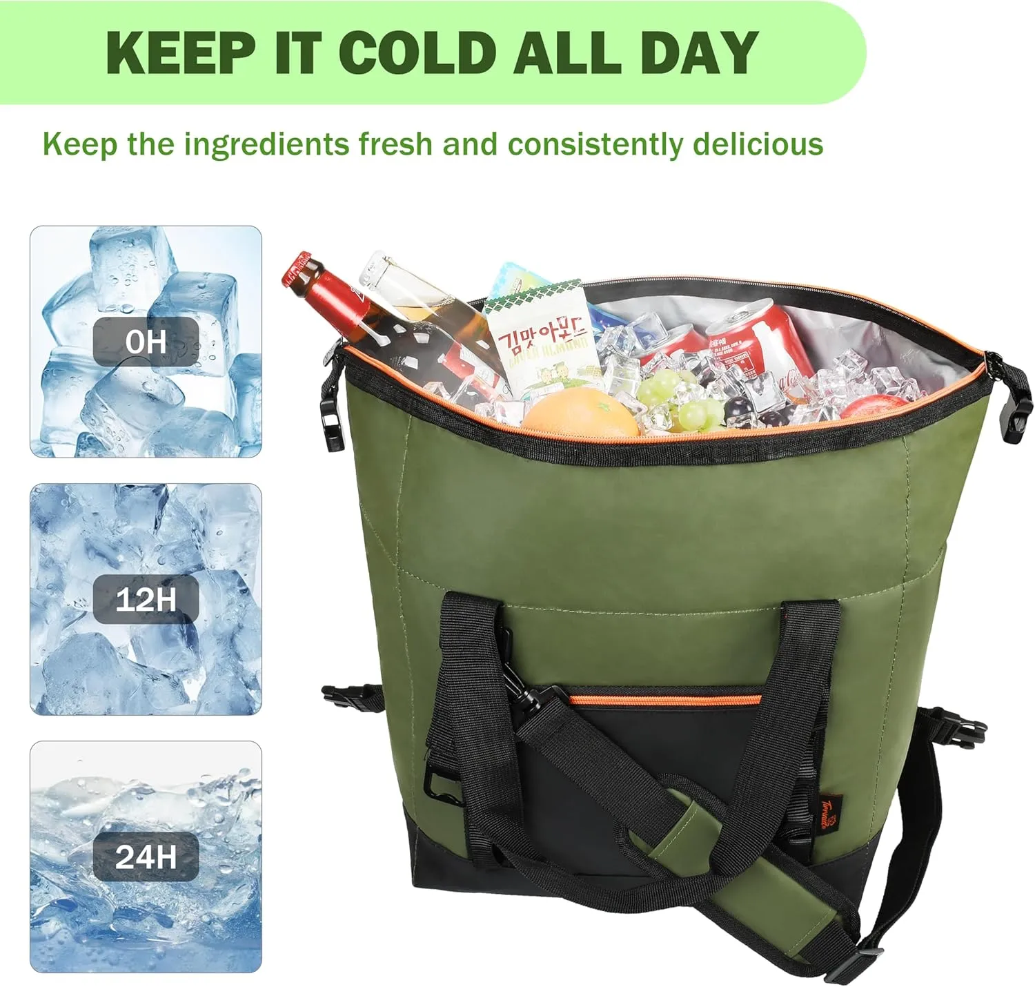 Tirrinia Insulated Soft Cooler Bag- 30 cans Leakproof Camping Ice Chest Box with Bottle Opener, Portable Cooler Box for Lunch, Picnic, Drink, Travel, Fishing