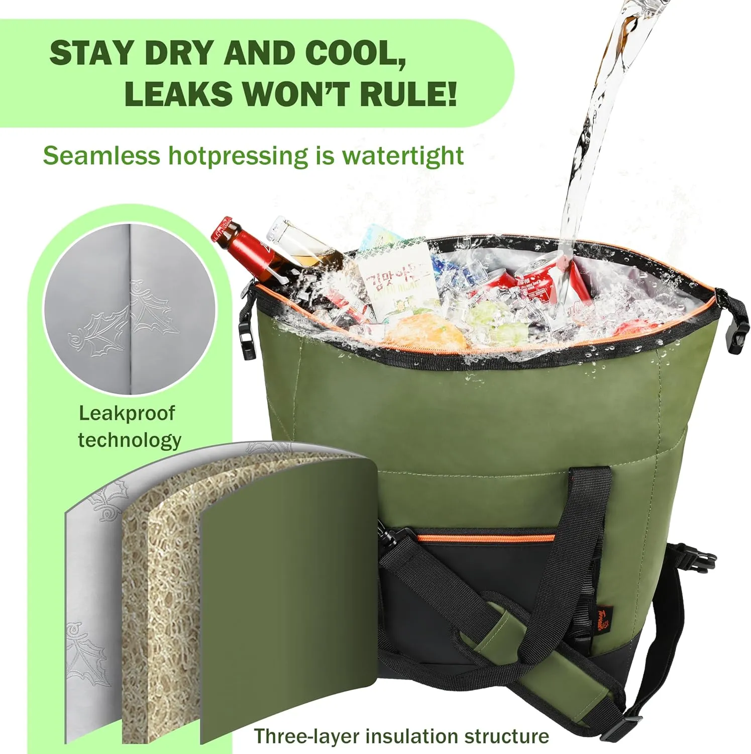 Tirrinia Insulated Soft Cooler Bag- 30 cans Leakproof Camping Ice Chest Box with Bottle Opener, Portable Cooler Box for Lunch, Picnic, Drink, Travel, Fishing