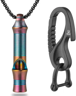 TISUR Titanium Emergency Keychain Necklace Whistle Titanium Carabiner Key Holder