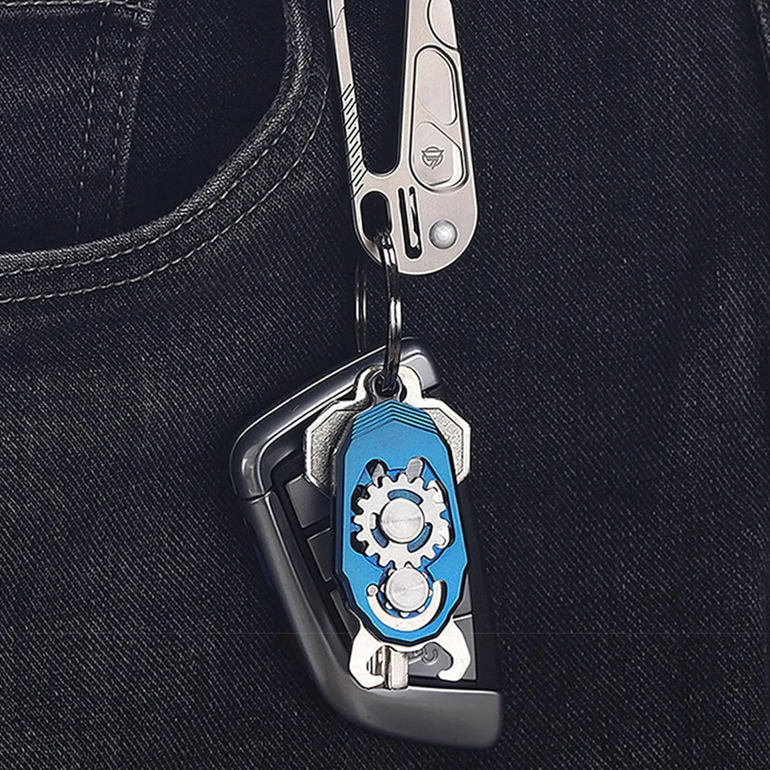Titanium Pocket Knife Beetles Gears Knife Folding Knife EDC Tools with Bottle Opener (Stainless Steeel Grey)