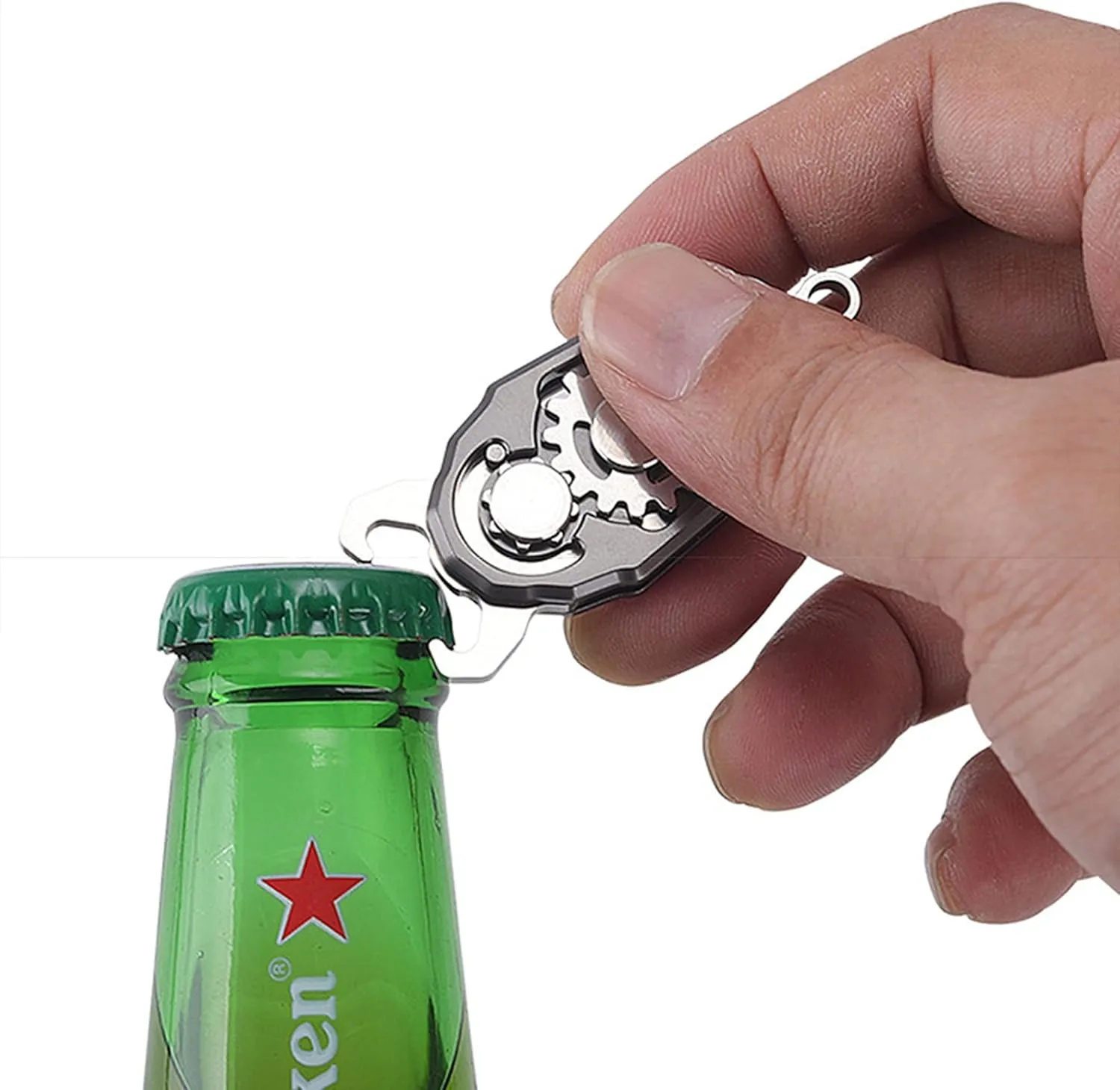 Titanium Pocket Knife Beetles Gears Knife Folding Knife EDC Tools with Bottle Opener (Stainless Steeel Grey)