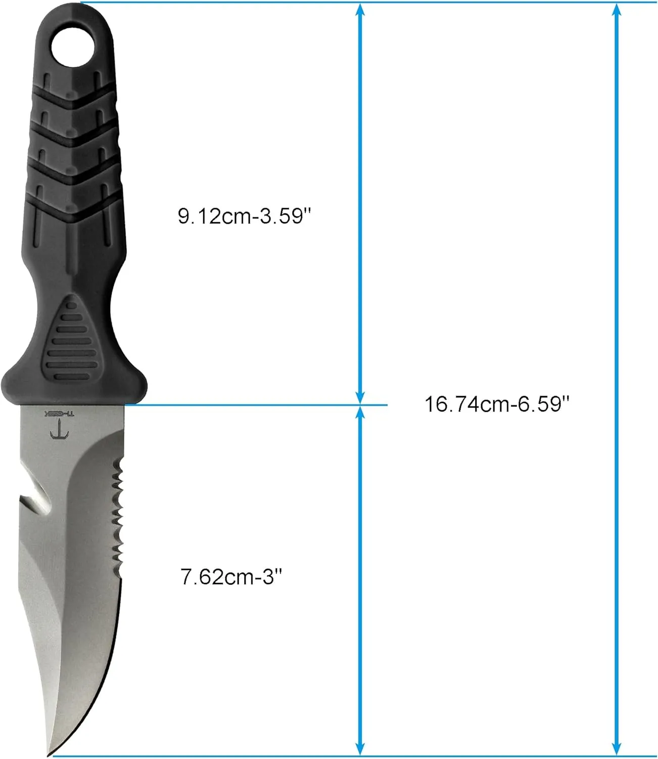 Titanium Survival Scuba Diving Fixed Blade Knife with Sheath & Straps - Holster on Divers BCD, Thigh/Leg, GC Belt Buckle or Wrist, Cutting, Serrated Edge & Line Cutter (Black Drop Point)
