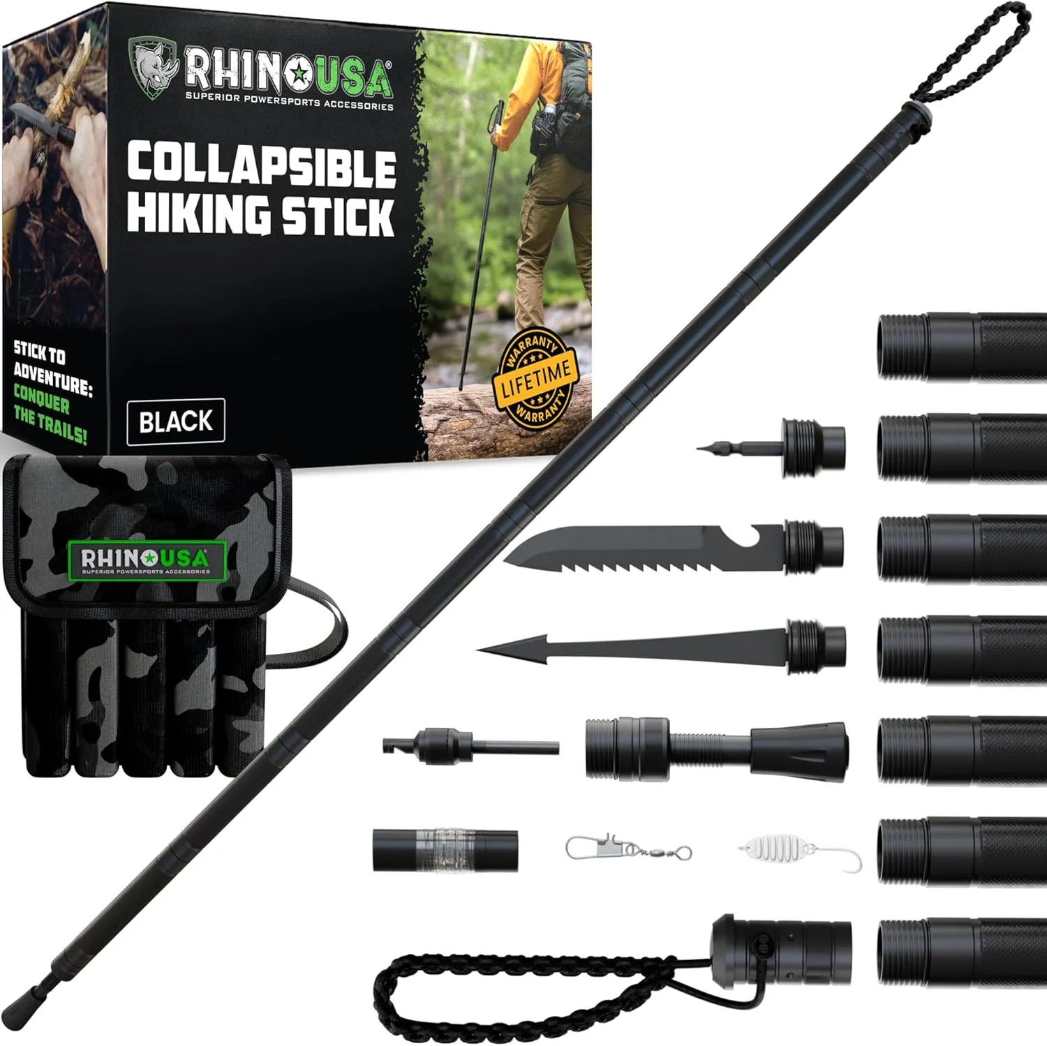Title: Rhino USA Tactical Hiking Stick with Integrated Survival Kit – Essential Camping Gear for Hiking & Trekking – Durable Tactical Gear for Outdoor Adventures