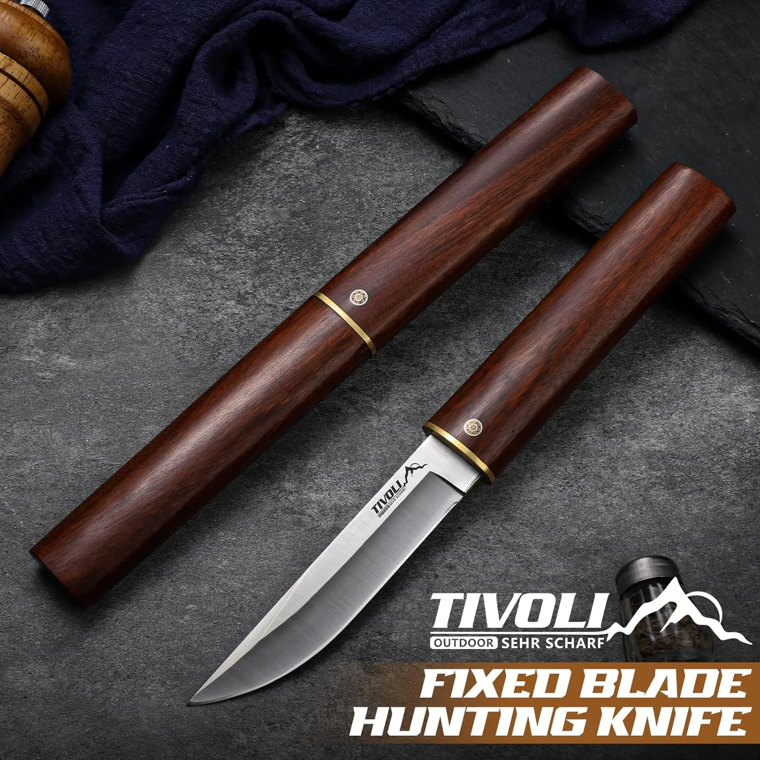 TIVOLI Samurai Knives 2 in 1, Japanese High Carbon Steel Double Blades Hunting Knife,Fixed Blade Bushcraft Knife for Camping, Survival, Outdoors, Ideal Gift for Man