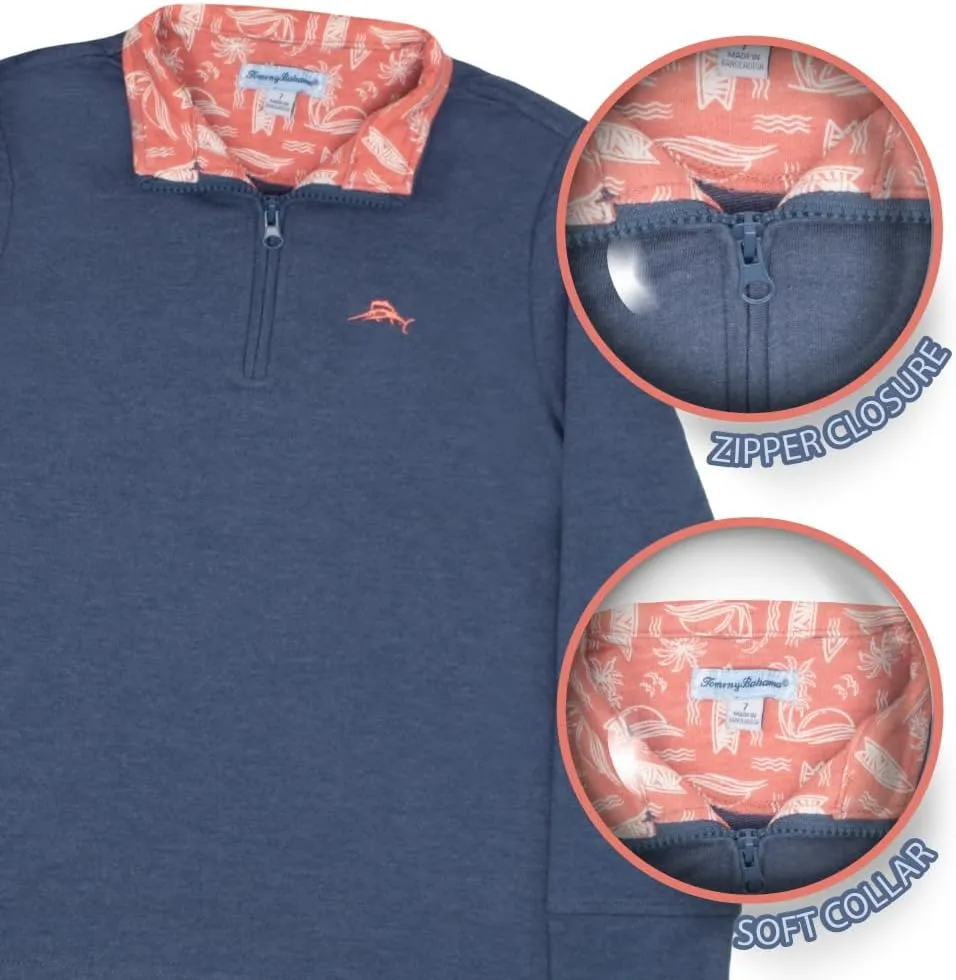Tommy Bahama Boys Quarter-Zip Pullover Shirt - Lightweight Casual Knit Long Sleeve Sweater for Kids