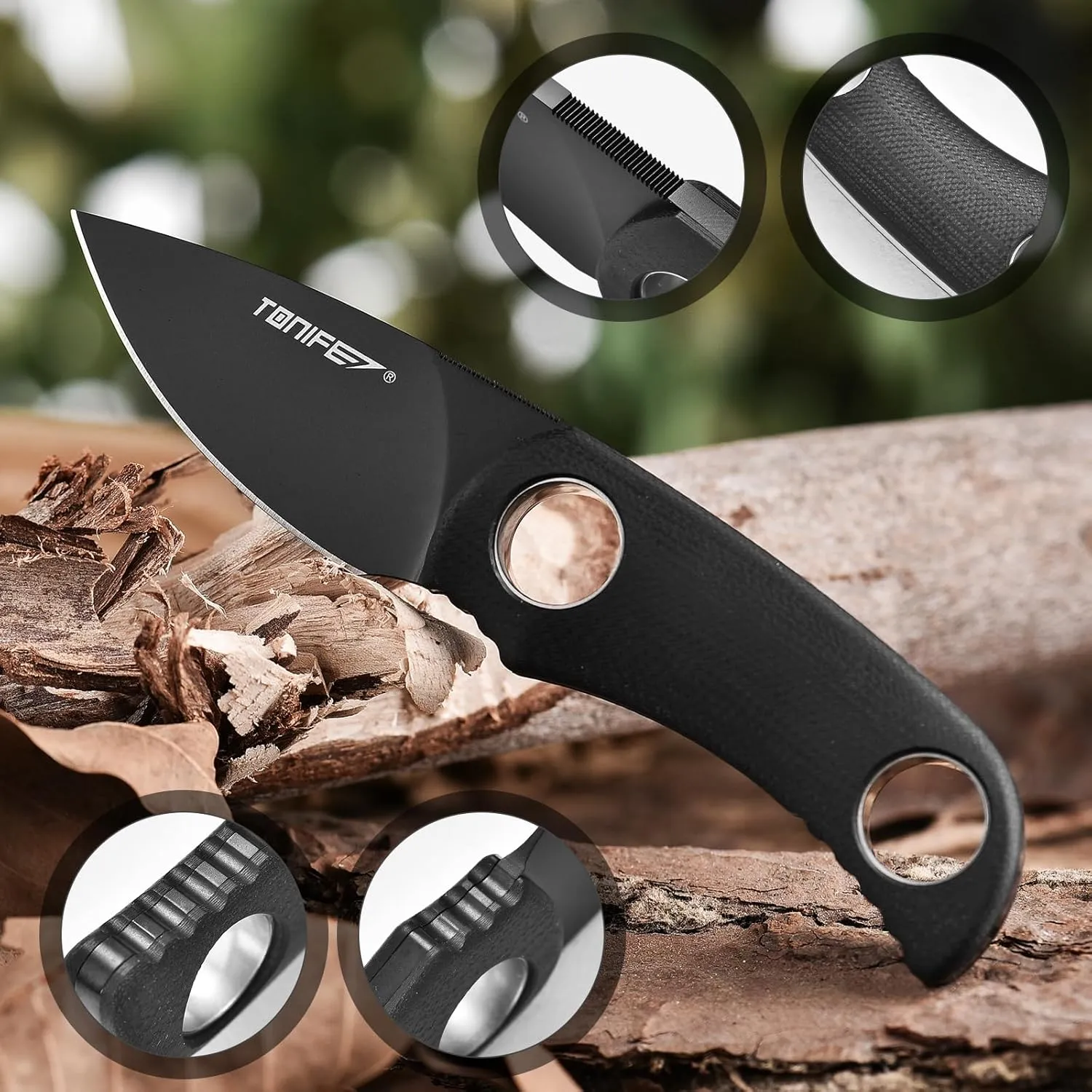 TONIFE Fixed Blade Knife 4.8cm, Mini Neck Knife with Kydex Sheath and Cord, EDC Portable Fixed Knife for Outdoor Survival