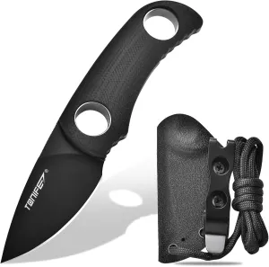 TONIFE Fixed Blade Knife 4.8cm, Mini Neck Knife with Kydex Sheath and Cord, EDC Portable Fixed Knife for Outdoor Survival