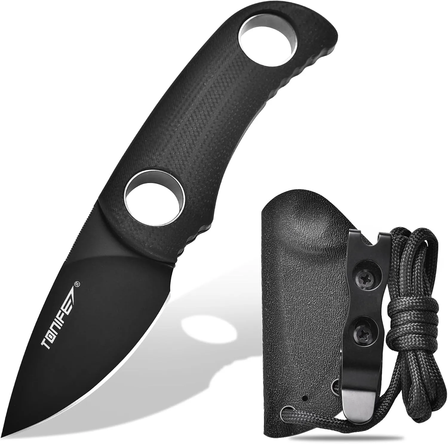 TONIFE Fixed Blade Knife 4.8cm, Mini Neck Knife with Kydex Sheath and Cord, EDC Portable Fixed Knife for Outdoor Survival