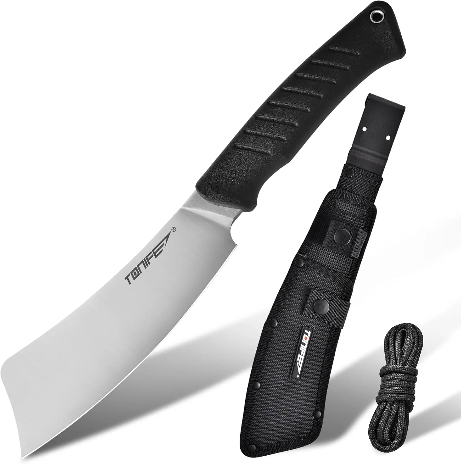 TONIFE Hercules Full Tang Knife Fixed Blade Knife with Sheath and Paracord, Bushcraft with 8Cr14MoV Chopping Blade for Outdoor Camping Survival