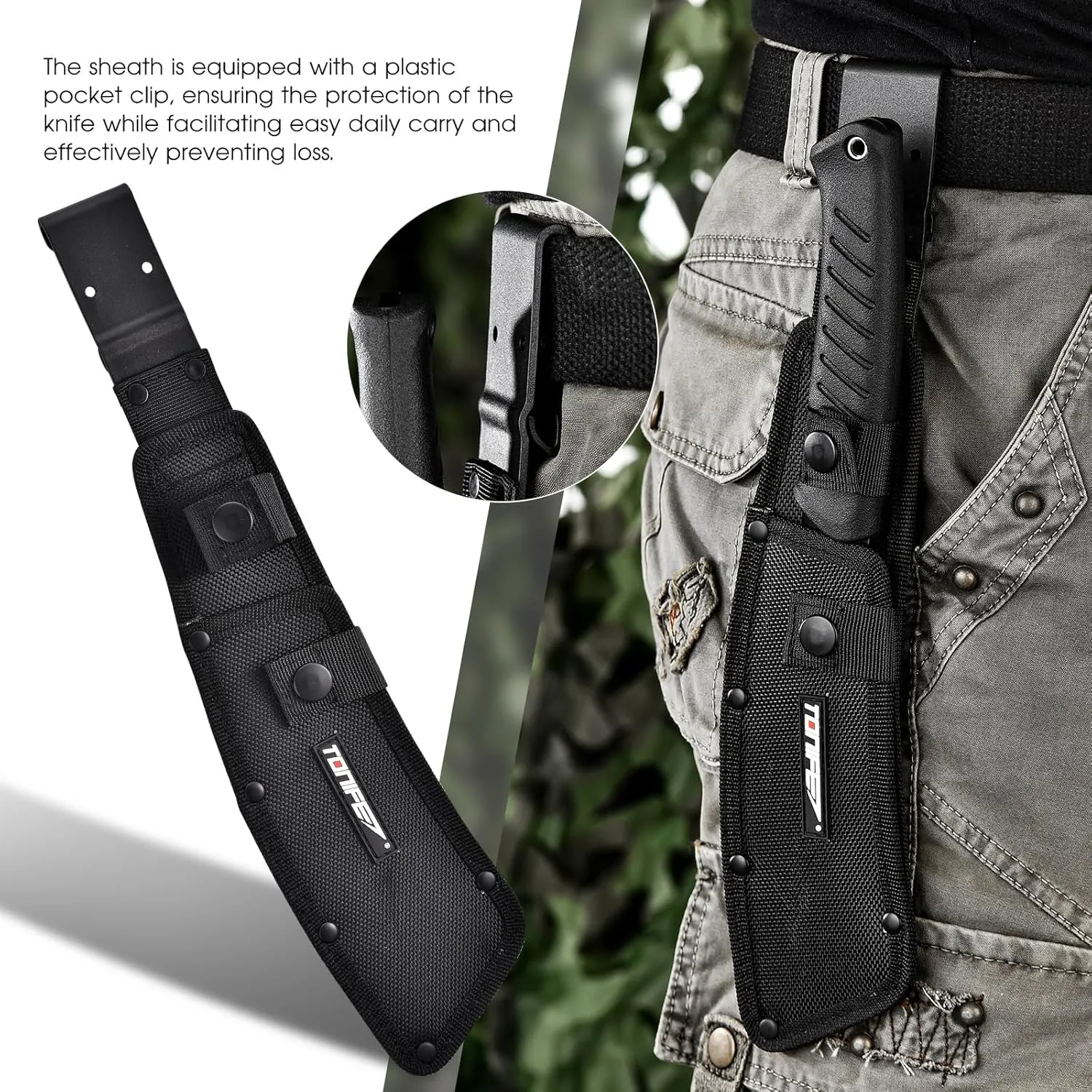 TONIFE Hercules Full Tang Knife Fixed Blade Knife with Sheath and Paracord, Bushcraft with 8Cr14MoV Chopping Blade for Outdoor Camping Survival