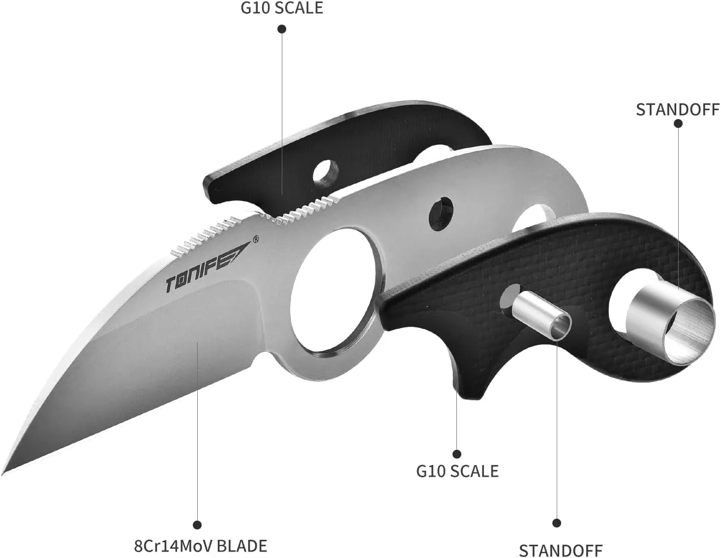 TONIFE Small Fixed Blade Knife Full Tang EDC Camping with Sheath Lanyard and Clip, Blade Length 2.17",2.5 oz.with Sheath (Black - Stonewash)