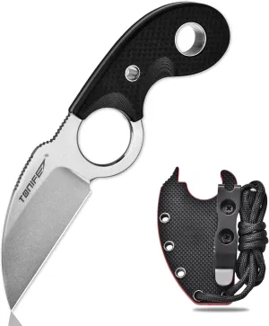 TONIFE Small Fixed Blade Knife Full Tang EDC Camping with Sheath Lanyard and Clip, Blade Length 2.17",2.5 oz.with Sheath (Black - Stonewash)