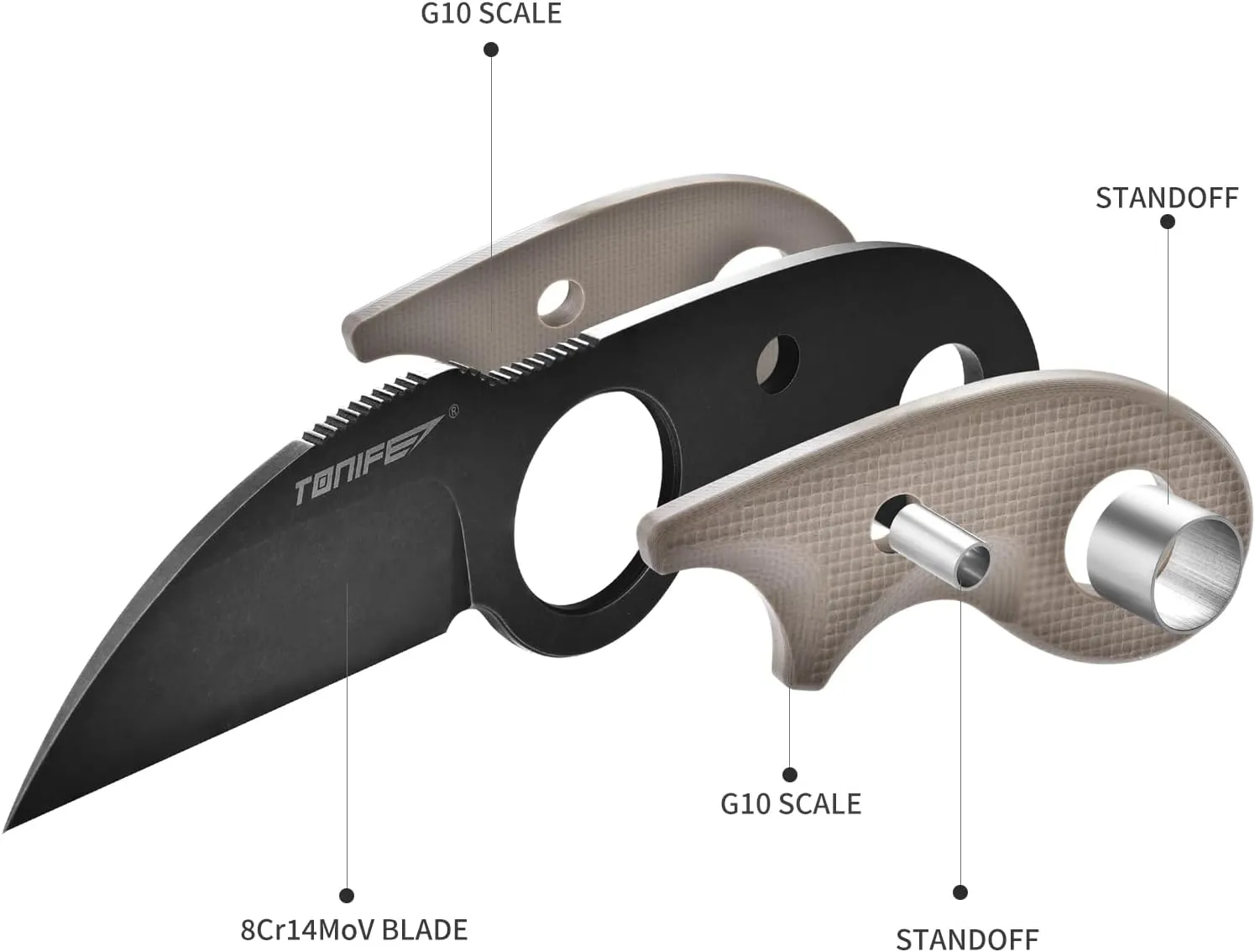 TONIFE Small Fixed Blade Knife Full Tang EDC Camping with Sheath Lanyard and Clip, Blade Length 2.17",2.5 oz.with Sheath (Warm Sand - Black Oxide then Stonewash)