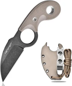 TONIFE Small Fixed Blade Knife Full Tang EDC Camping with Sheath Lanyard and Clip, Blade Length 2.17",2.5 oz.with Sheath (Warm Sand - Black Oxide then Stonewash)