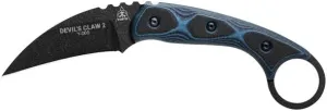 Tops Knives Devils Claw 2 Full Tang Fixed Blade- Black Traction Coating Blade Finish- Black Kydex Sheath w/Beta Loop (Blue/Black G10 Handle)