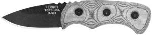 TOPS Knives Ferret Full Tang Fixed Blade- Black Traction Coating Blade Finish- Black Kydex Sheath w/Neck Landyard (Black Linen Micarta)