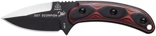 TOPS Knives SGT. Scorpion Full Tang Fixed Blade- Black Kydex Sheath w/Rotating Spring Steel Sheath Clip (Red/Black G10 Handle)