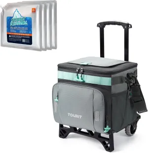 TOURIT 50-Can Insulated Rolling Cooler & 4 Pcs Reusable Ice Packs Bargain Perfect Combination