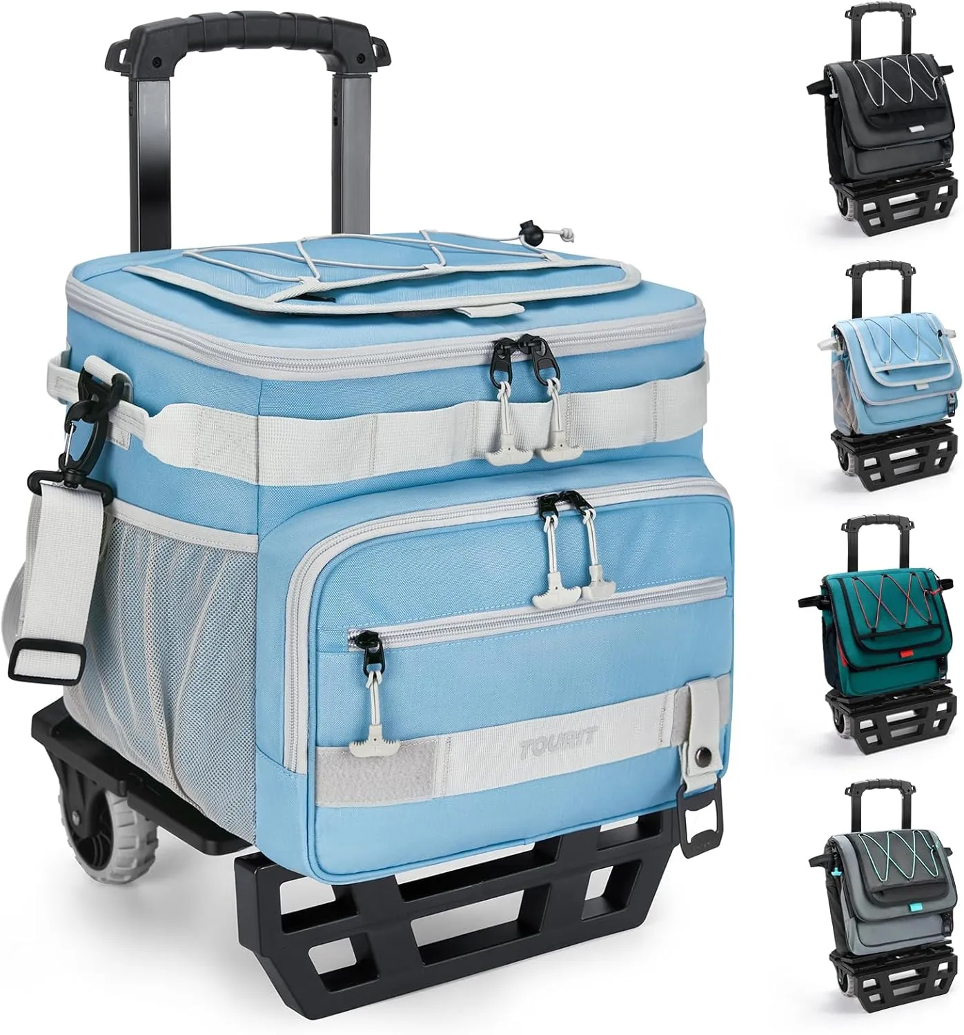 TOURIT Collapsible 48-Can Leak-Proof Insulated Rolling Cooler with All-Terrain Cart, Upgraded Fixtures and New Wheels Suitable for Beach, Picnic, Shopping