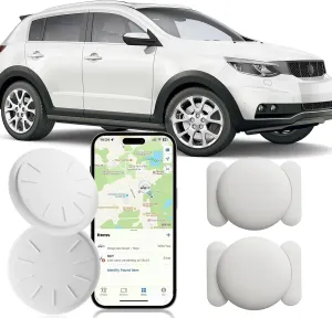 Tracker Device for Vehicles,Mini Hidden Car Tracker with Magnetic Case,No Monthly Fee Real Time GPS Car Tracker Works with Apple Find My (iOS Only) (White,2PCS)