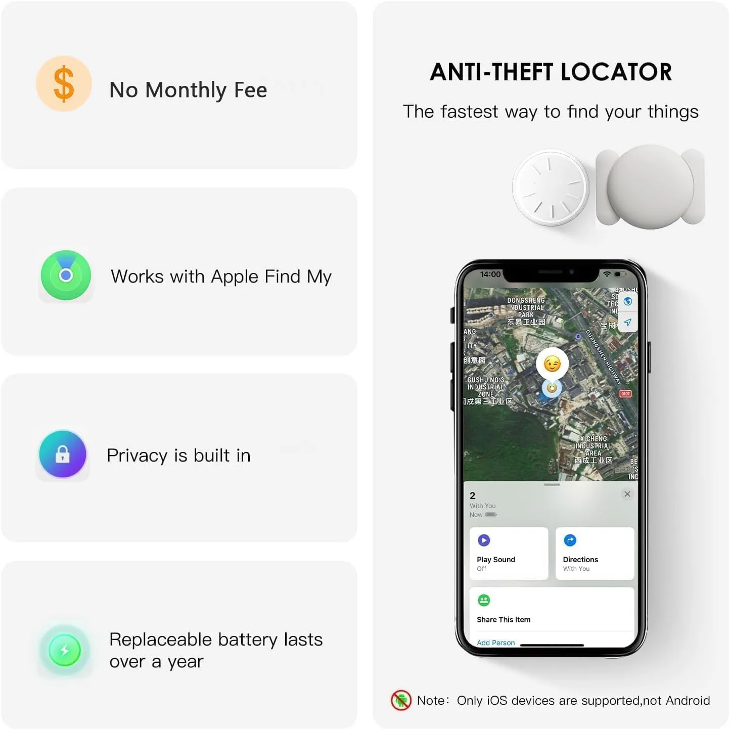 Tracker Device for Vehicles,Mini Hidden Car Tracker with Magnetic Case,No Monthly Fee Real Time GPS Car Tracker Works with Apple Find My (iOS Only) (White,2PCS)