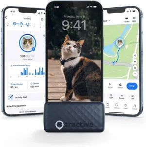 Tractive GPS Cat Tracker (6.5 lbs ), Real-time Pet Location Tracker, Health & Wellness Alerts, Battery Life Up to 7 Days, Breakaway Cat Collar Included (Dark Blue)
