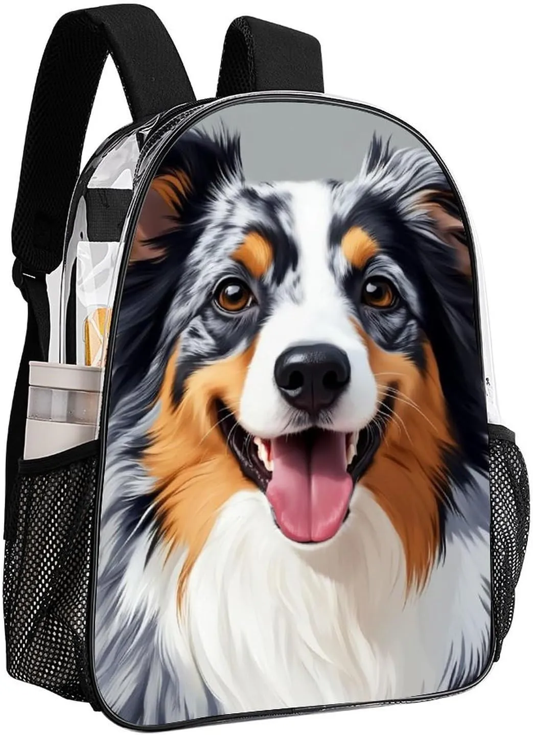 Transparent Daypack Backpack for Climbing Outdoors Running - Big Capacity Multipurpose Anti-Theft Bookbag, Animal Australian Shepherd Travel Hiking & Camping Rucksack