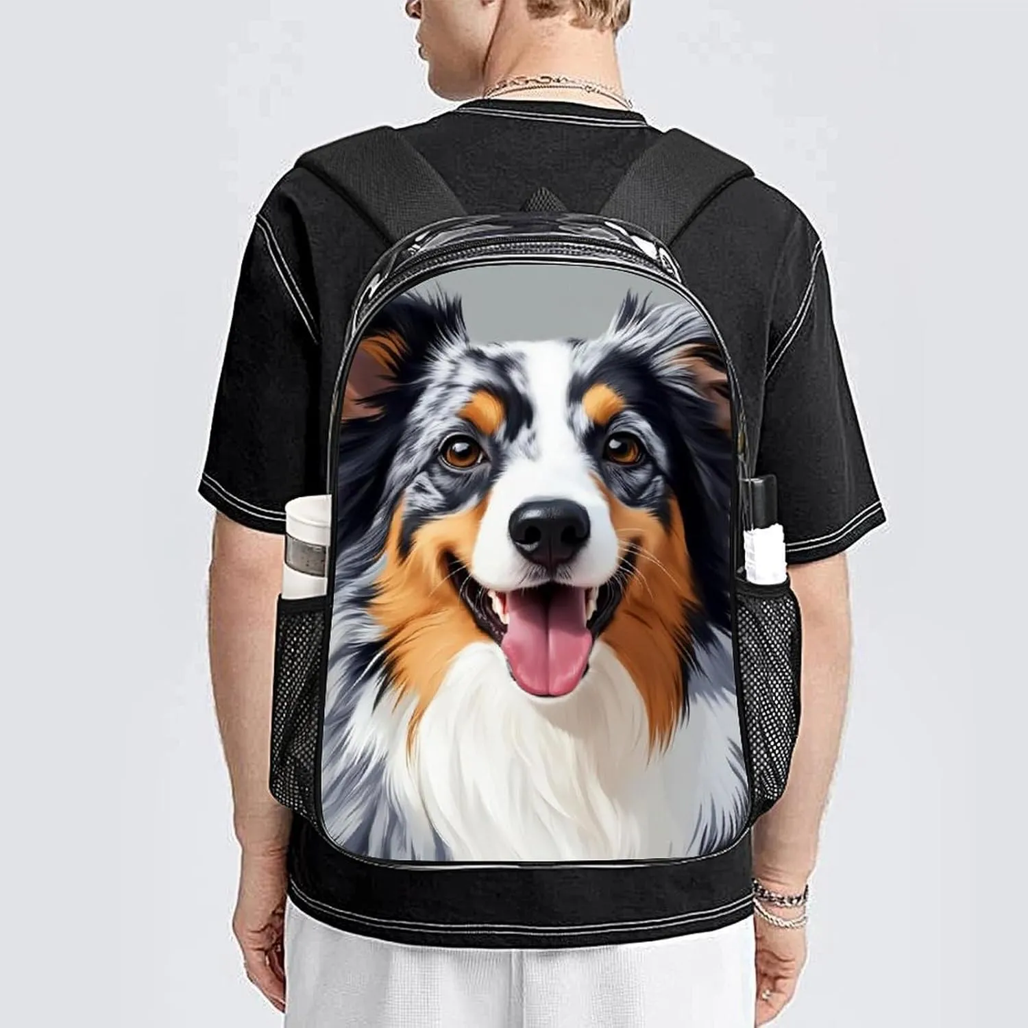 Transparent Daypack Backpack for Climbing Outdoors Running - Big Capacity Multipurpose Anti-Theft Bookbag, Animal Australian Shepherd Travel Hiking & Camping Rucksack