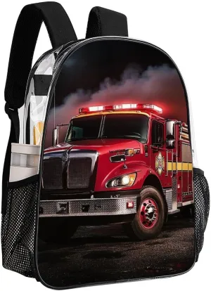 Transparent Daypack Bookbag for Gym Business Bicycle - Large Capacity Multipurpose Anti-Theft Carry On Bag, Fire Truck Travel Hiking Daypack