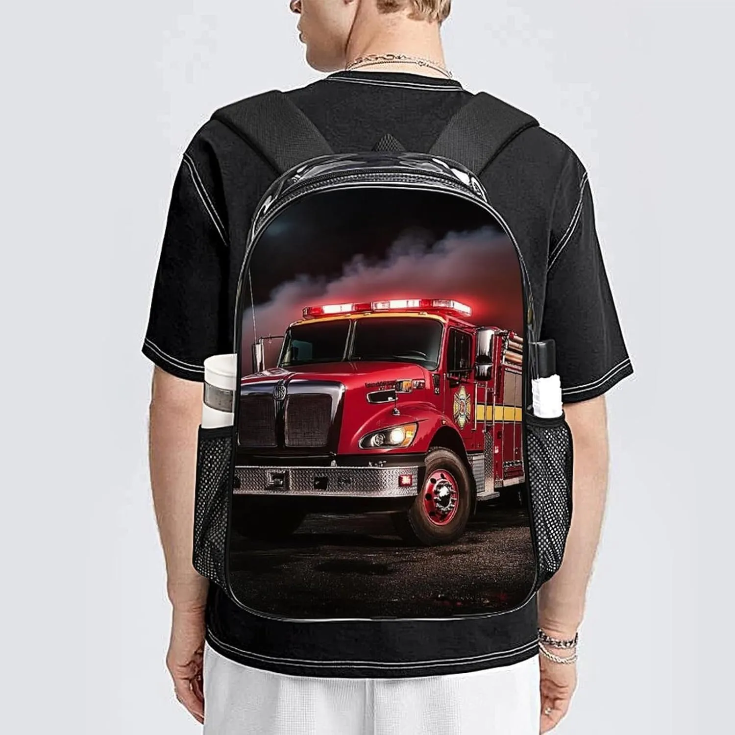 Transparent Daypack Bookbag for Gym Business Bicycle - Large Capacity Multipurpose Anti-Theft Carry On Bag, Fire Truck Travel Hiking Daypack