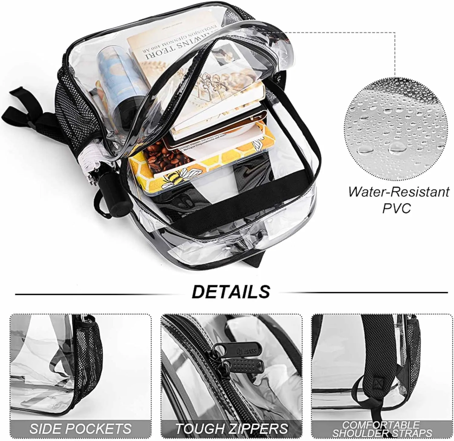 Transparent Daypack for Hiking Work Running - Big Capacity Anti-Theft Multipurpose Shoulder Bag, Cool Purple Fire Flame Basketball Travel and Sport Backpack Rucksack