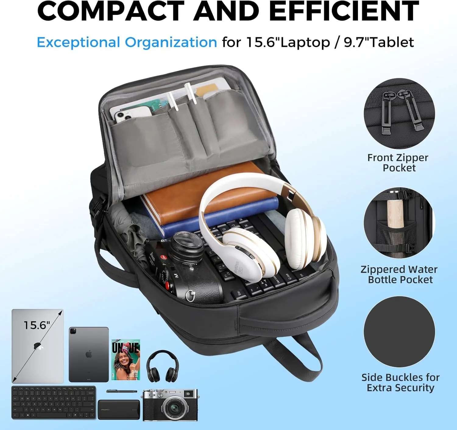 Travel Backpack for Men Women, Carry on Backpack, TSA 17.3 inch Laptop Backpack Flight Approved, Waterproof Personal Item Travel Bag, Business Work Weekender Bag Daypack Luggage - Black