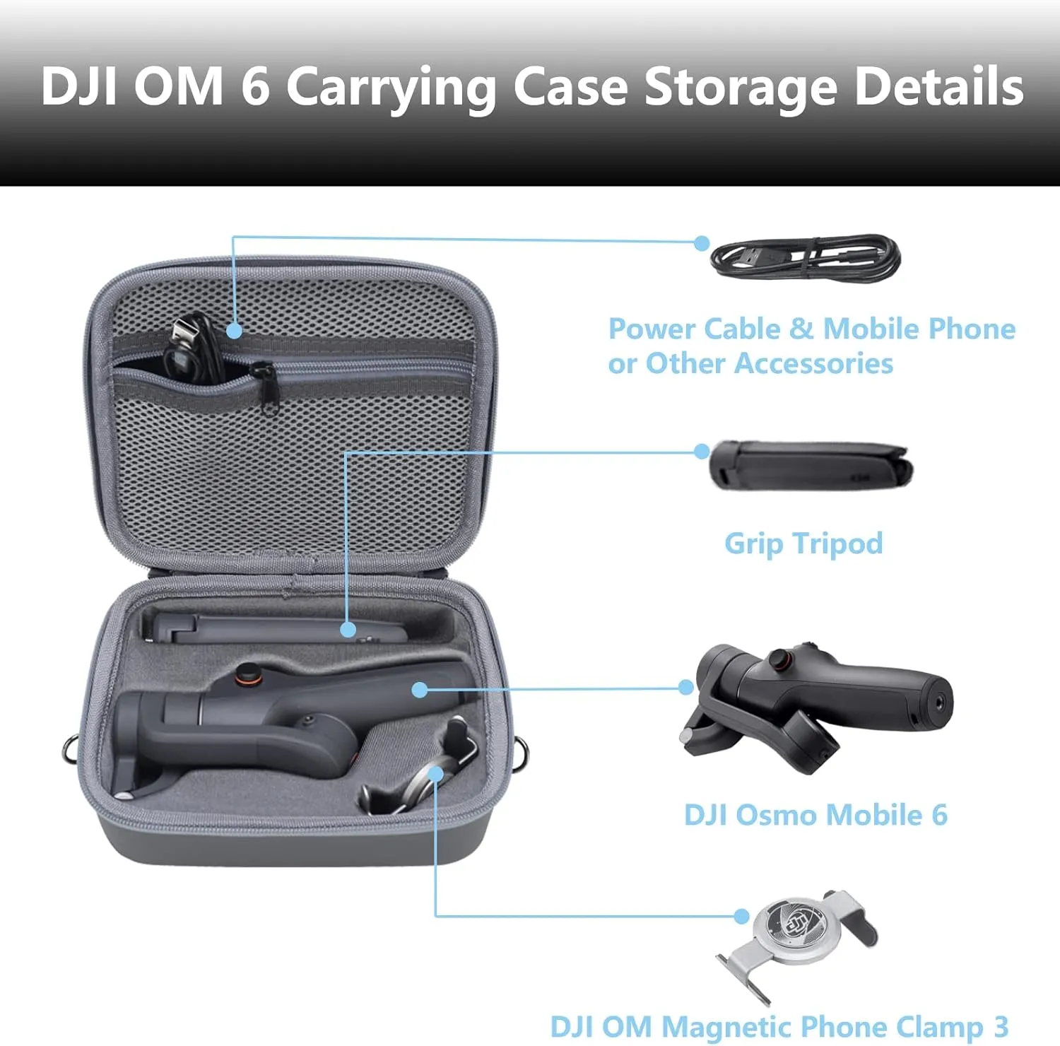 Travel Case for DJI OM 6 - Portable Storage Bag Hardshell Carrying Case Fits DJI Osmo Mobile 6 Smartphone Gimbal Stabilizer and Accessories(Grey)