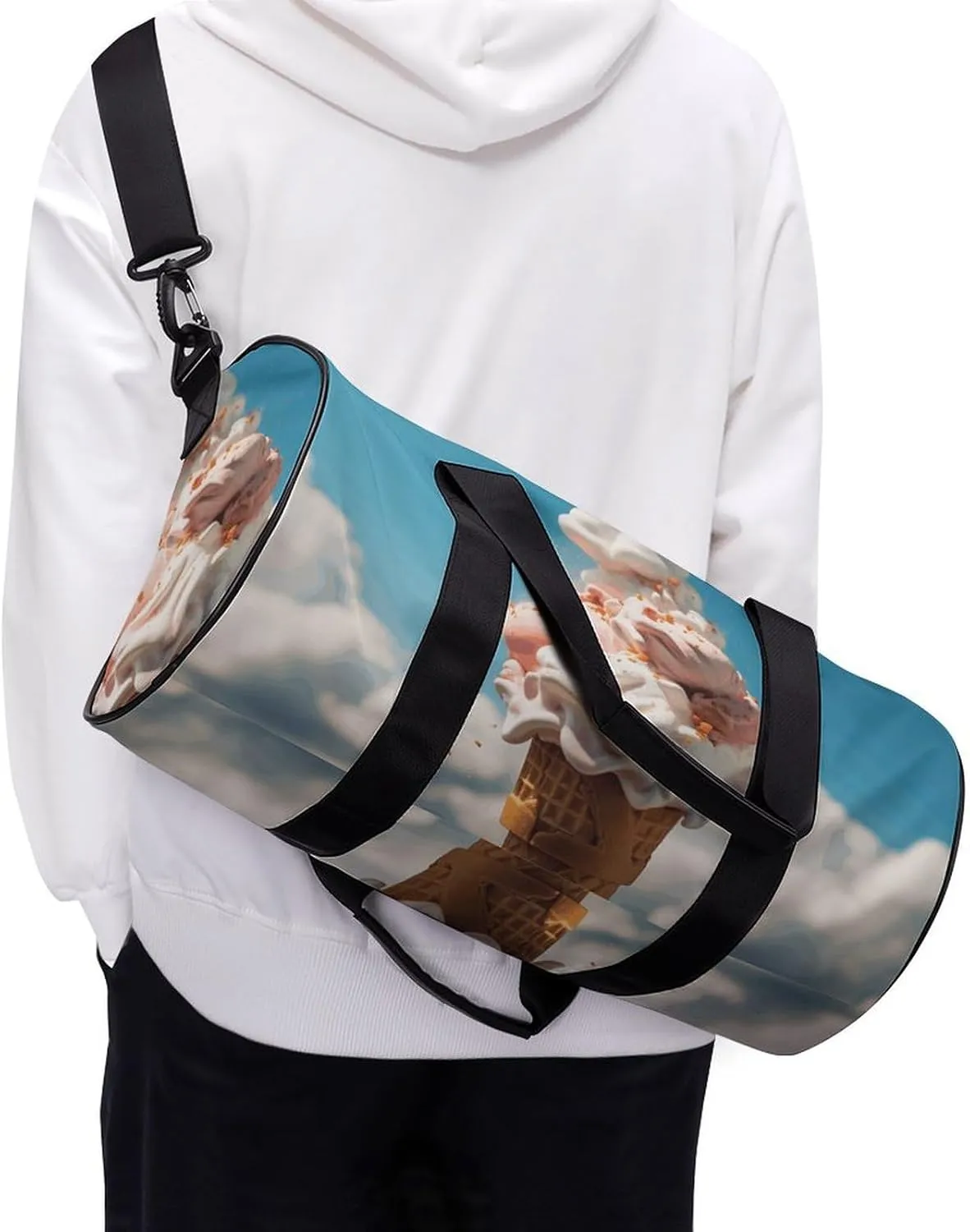 Travel Duffel Bag for Men And Women,Cloudy Ice Cream Waterproof Sports Fitness Bag Portable Travel Duffel Bag
